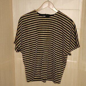 Caron Components Vintage Womens Black Sparkle Gold Stripe Knit Stretchy Top 14